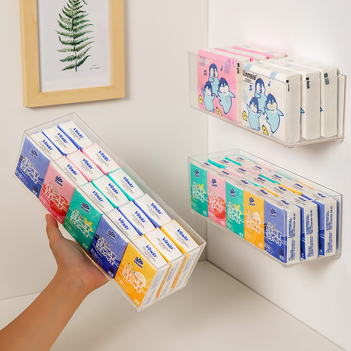 Entrance wall-mounted handkerchief paper storage box plastic transparent box desktop small bag tissue box storage and organization storage box