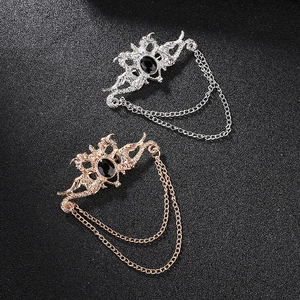 Fashion Retro Brooch with Gemstone Tassel for Men's Western Suit Brooch Accessories