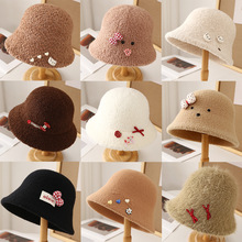 帽子2025新款可爱毛绒渔夫帽女秋冬韩版显脸小水桶帽保暖毛呢盆帽