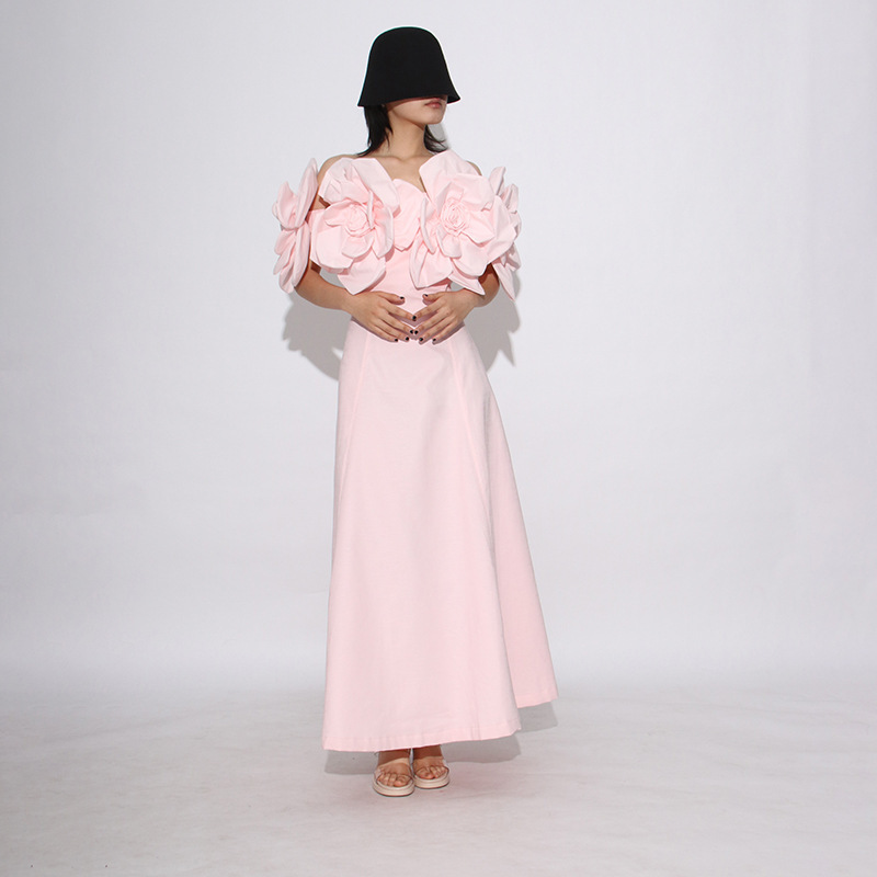 Beach Vibe Long Dress 2026 Summer New Style Off-Shoulder Floral Design Waist-Cinching Dress for Women