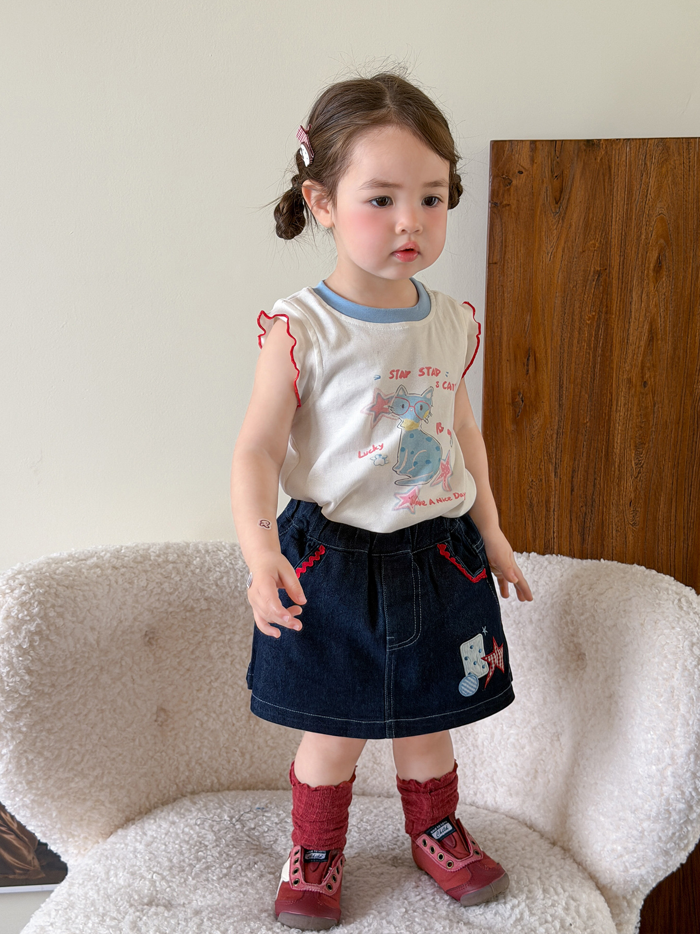 Sugar Pear ropa infantil falda de verano 2026 ropa de base vaquero para niños falda corta falda de bebé