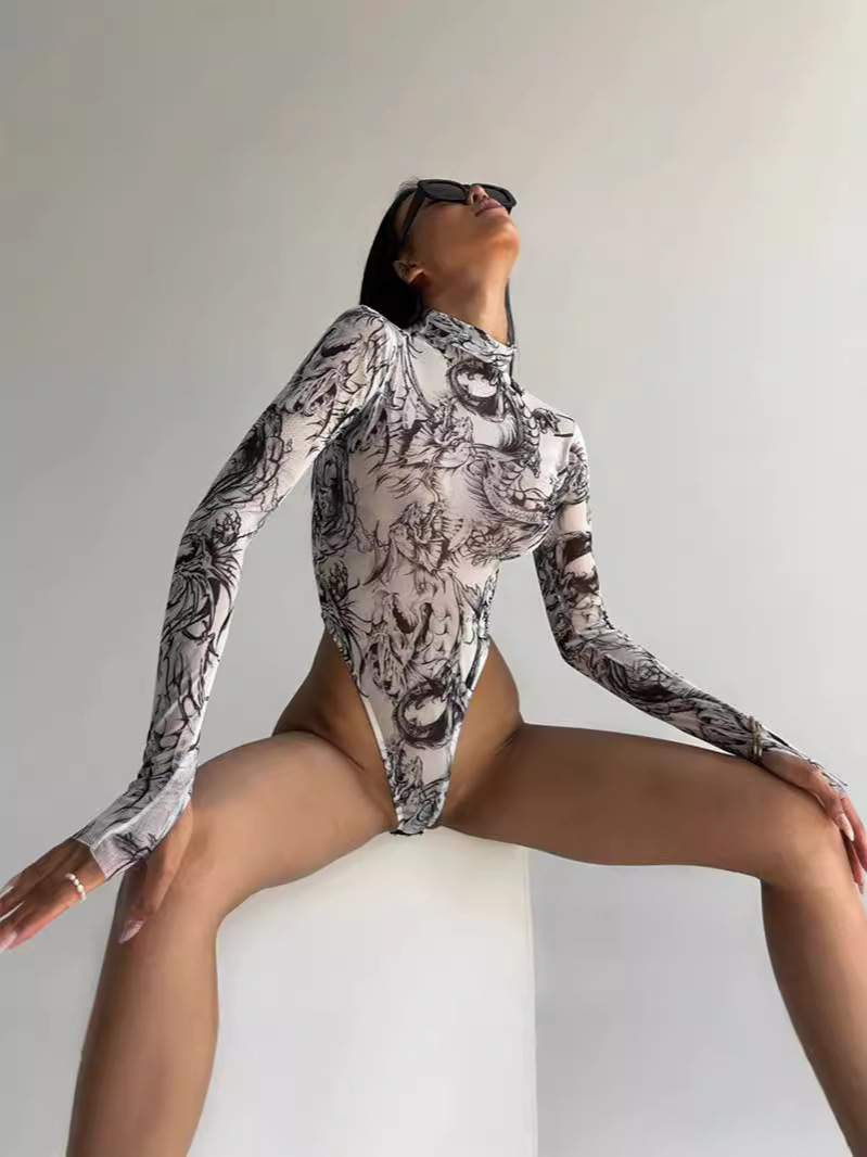 跨境爆款扎染情趣内衣连体衣扎染欧美性感紧身外穿bodysuit连身衣