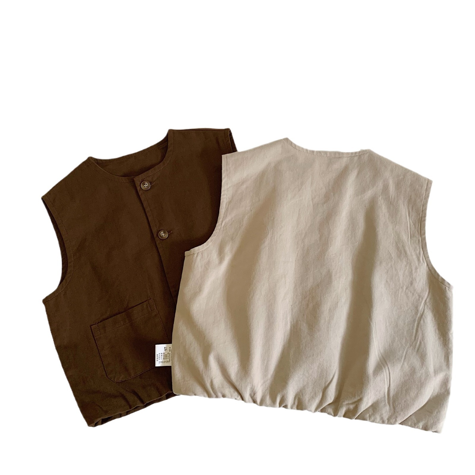 Mai Bao chaleco infantil 2025 primavera y otoño nuevo chaleco de cuello redondo para niños vintage multifuncional chaleco cardigan