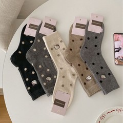 冬季棉羊毛点点刺绣kt少女ins中筒袜子女堆堆袜秋冬袜子保暖袜