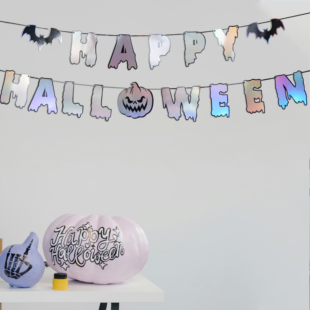 Colgante de bandera de halloween suministros de fiesta decoración de la escena esqueleto fantasma banderín calabaza papel guirnallado