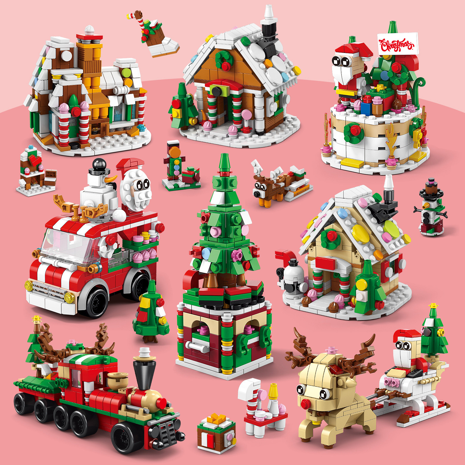 Lego navidad compatible bloque ciego puzzle puzzle niños ensamblaje dibujos animados modelo de juguete regalos transfronterizos al por mayor