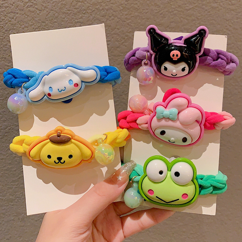 Sanrio colorido tejido de otoño e invierno para niños cuerda de pelo de dibujos animados linda chica banda de goma tocado alto elástico diadema duradera
