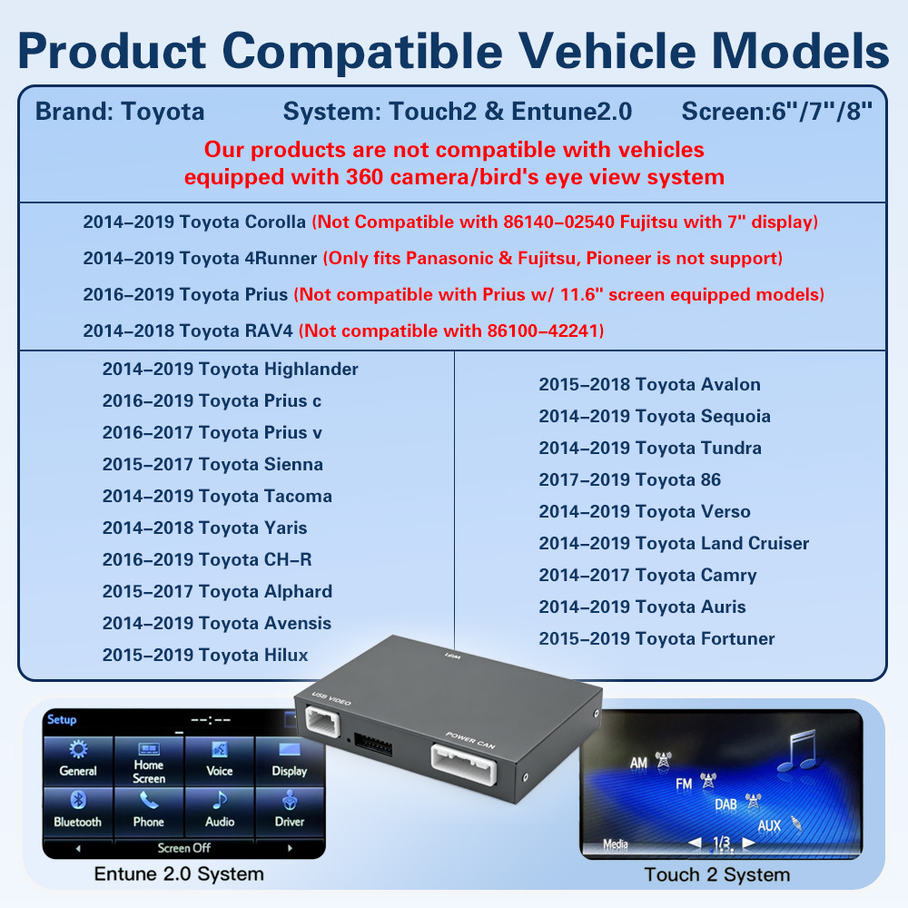 Suitable for Toyota Wireless Carplay/Hicar/Android Auto Original Screen Upgrade Decoder Interconnection Module