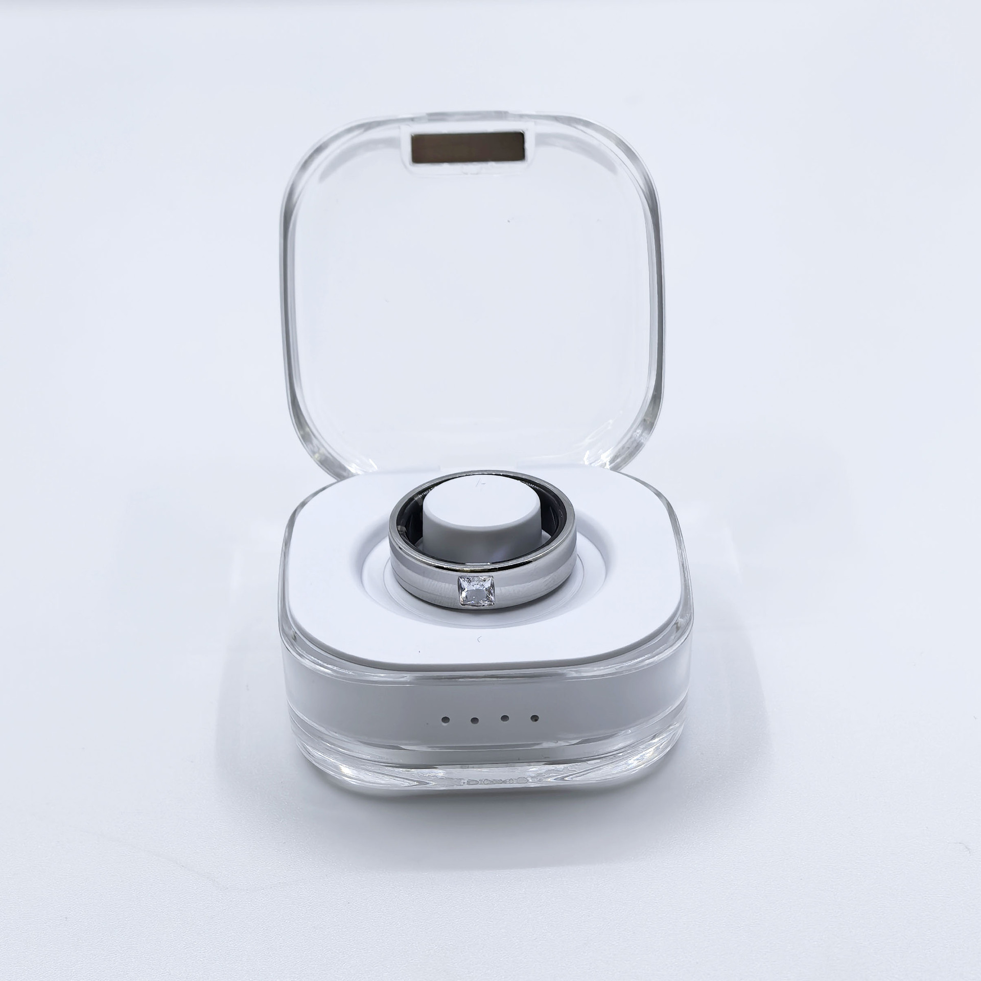 Smart Ring Magnetic Charging Case With Transparent Lid And Cable_voghion.com