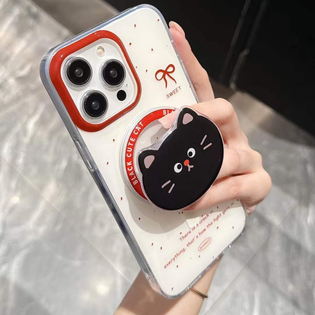 El estilo ins salpicaduras de tinta con lazo para gatos apple 16ProMax magnetic 14 funda para teléfono iphone15P hembra 13