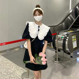 大码胖mm连衣裙女夏遮肚子显瘦微胖欧美风设计感小众法式a字裙子