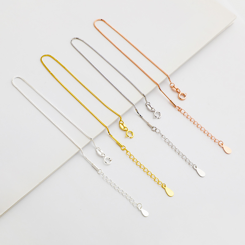 S925純銀螺絲扣手鍊手圈擰扣盒子鏈手鍊DIY串珠配鏈穿心可穿珠子