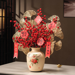 新中国式柿柿如意陶磁器花瓶置物客間生け花飾りテレビ戸棚食卓高級感芸術品