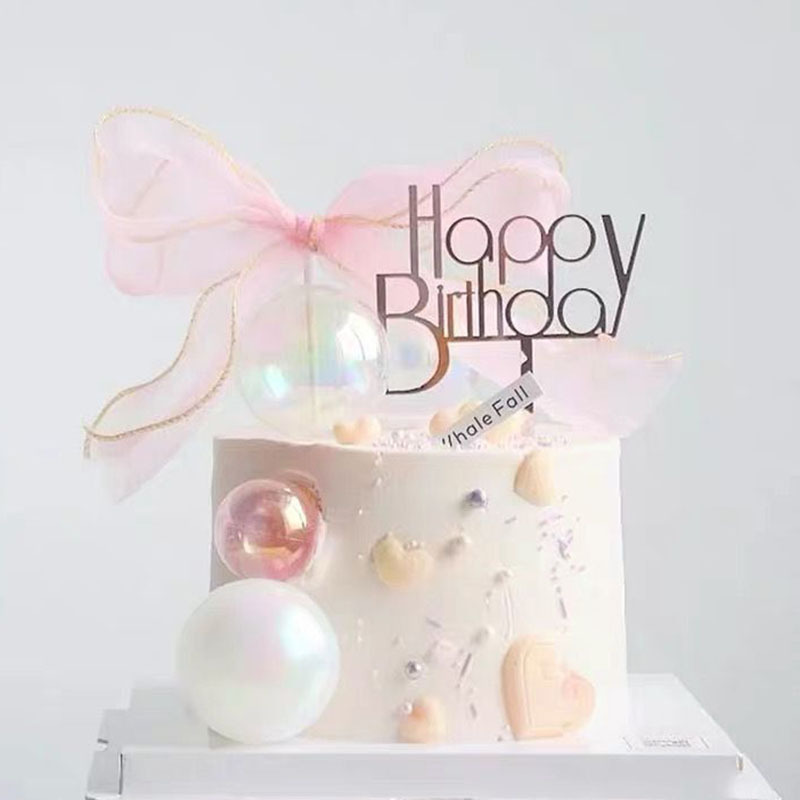 幻彩透明ボール誕生日ケーキ装飾ins風透明白色ピンク唯美ロマンチックな焙煎装飾品|undefined
