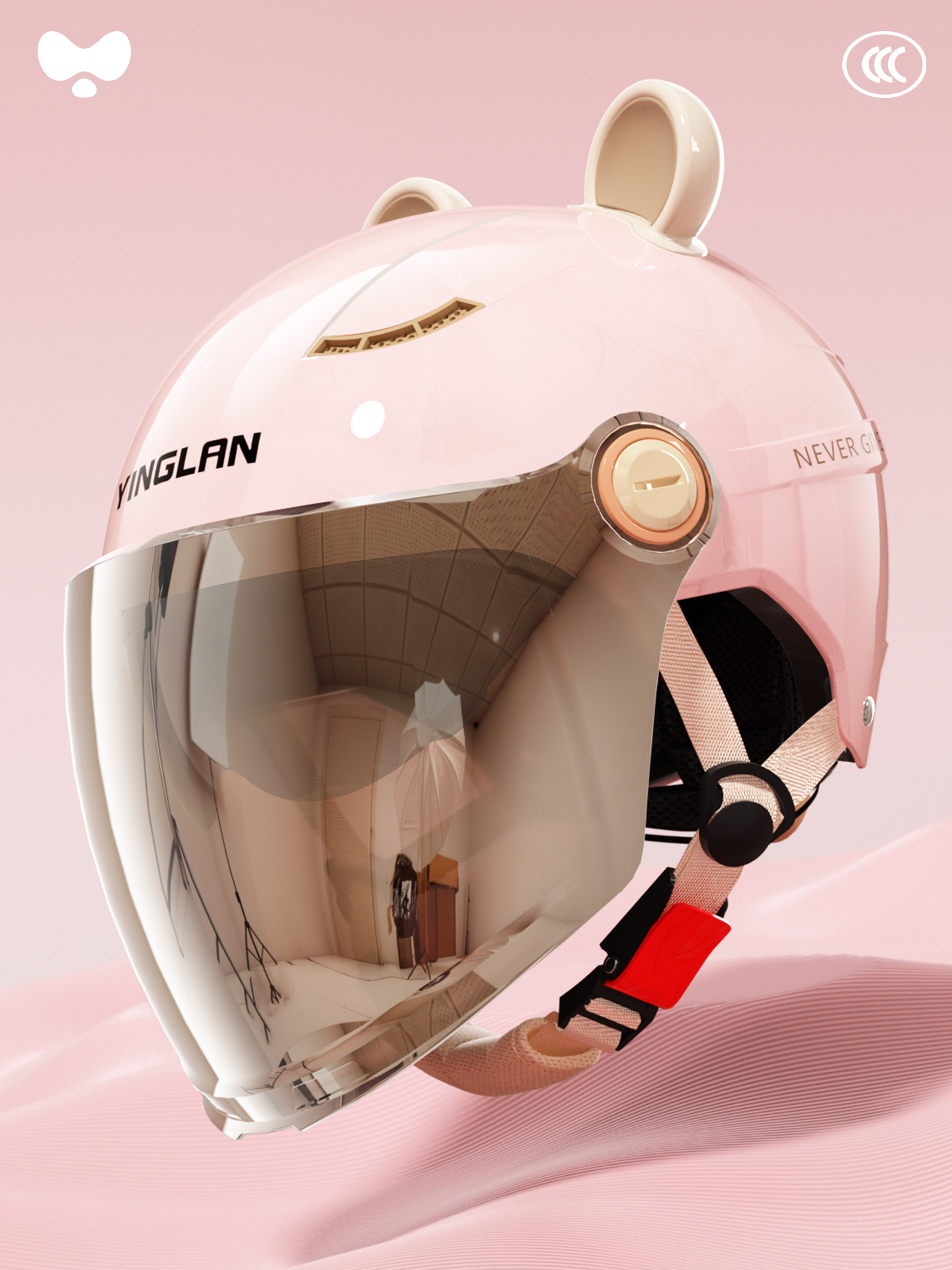 Motosiklet kaskı (dəbilqə) — Universal 3C Certified - 3c-first-love-pink-electroplated-outer-long-double-visor-a-class-new-national-standard