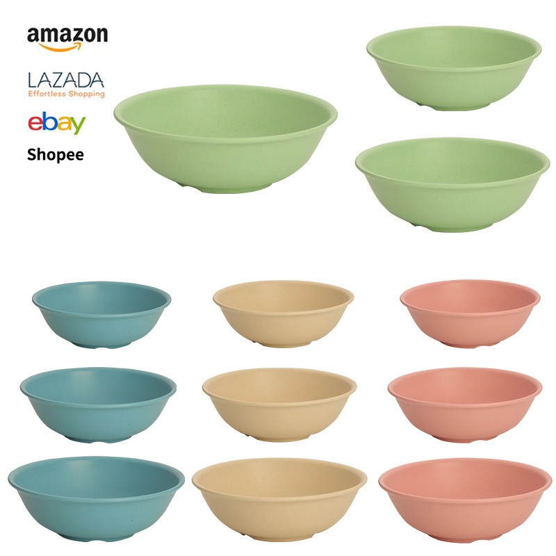 Amazon wheat straw bowl plastic round bowl rice bowl tableware drop-resistant soup noodle bowl cross-border suit factory wholesale