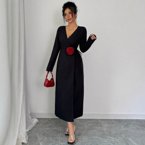 autumn three dimensional red dress