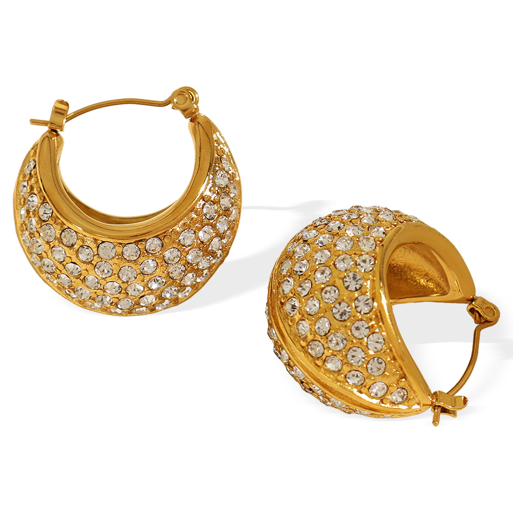 1 Pair Luxurious Series Classic Geometric Stainless Steel 18K Gold Plated Rhinestone Women Hoop Earrings h5 Picture10