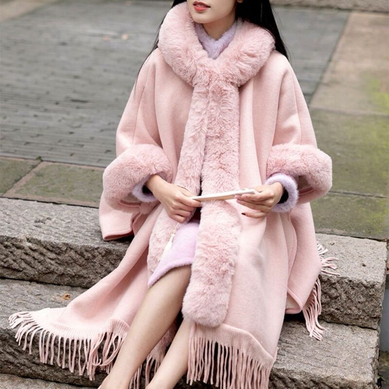 Furry Princess Shawl 2025 Coat Women's Autumn and Winter New Large Fur Collar Cape Cape Wool Coat Trendy Furry Princess Shawl 2025 Coat Women's Autumn and Winter New Large Fur Collar Cape Cape Wool Coat Trendy