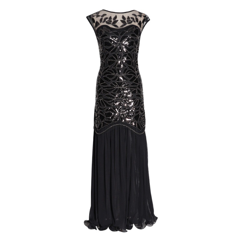 Cross-border Dress 1920 Vintage Dress Beaded Mesh Sequin Evening Dress European and American Wedding Dress Long Dress