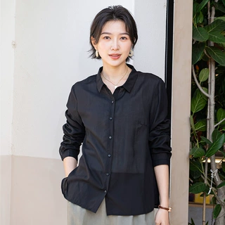 YUN韫秋季新款宽松百搭外套衬衣女气质洋气黑色开衫通勤外穿衬衫