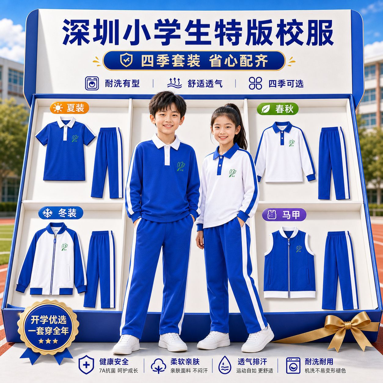Shenzhen special edition primary school student winter wear, all-season complete school uniform, Sorona breathable quick-dry long-sleeve for boys and girls