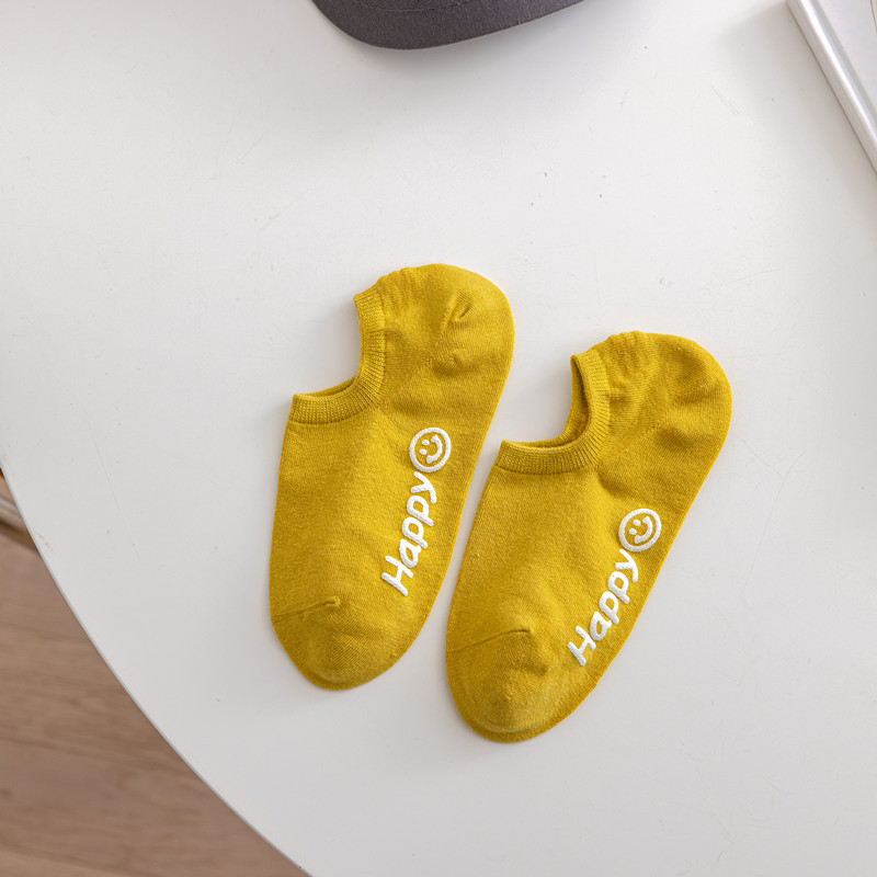 Calcetines de algodón peinado calcetines de color sólido de primavera y verano para mujer Calcetines de algodón de silicona de corte bajo para mujer antideslizantes de color caramelo calcetines invisibles