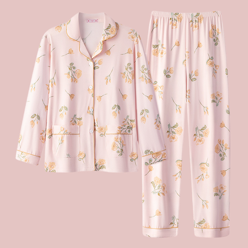 Nuevo algodón madres pijamas mujeres de otoño primavera y otoño de manga larga tamaño grande delgado se puede usar fuera conjunto de ropa de casa