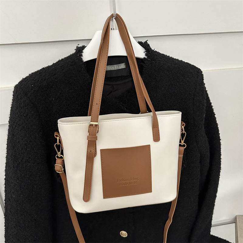 流行韓版撞色水桶包2023秋季新款百搭女包包質感手提包單肩斜挎包