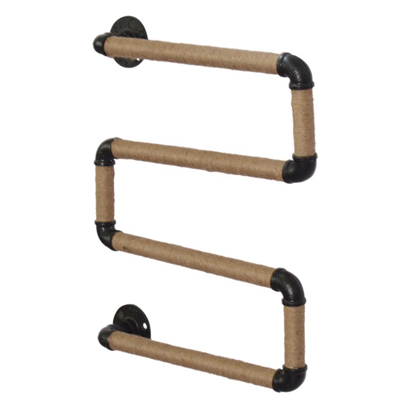 Wall creative folding line shape wine rack retro American pastoral style hemp rope water pipe wall hanging wine tray wine rack