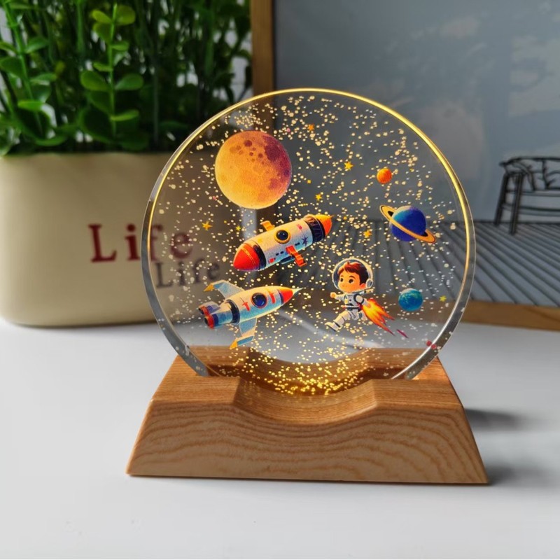 星空宇宙銀河 3D 立体レーザーカラー印刷内彫刻クリスタルボール発光ナイトライト装飾品|undefined