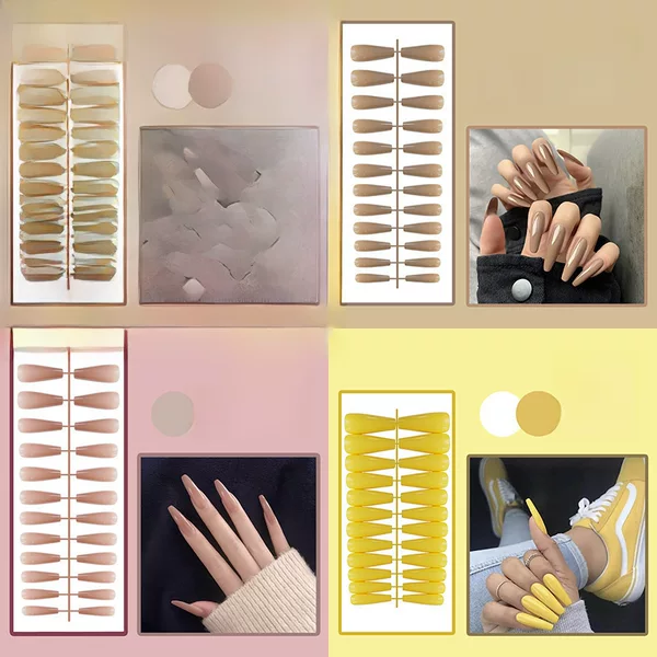 [strip] long ballet bright trapezoidal European and American solid color fake nail stickers finished 24 pieces of wearing nail tablets wholesale