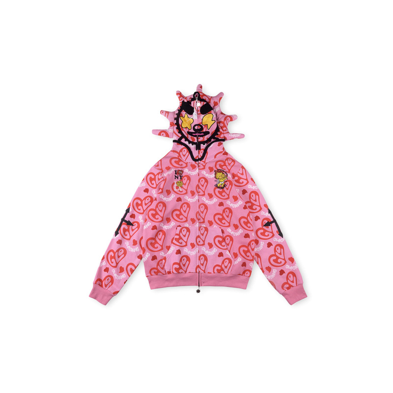 Glo Gang the Glory Full Zip Hoodie Drink Cartoon Print Embroidered Zipper Sweatshirt