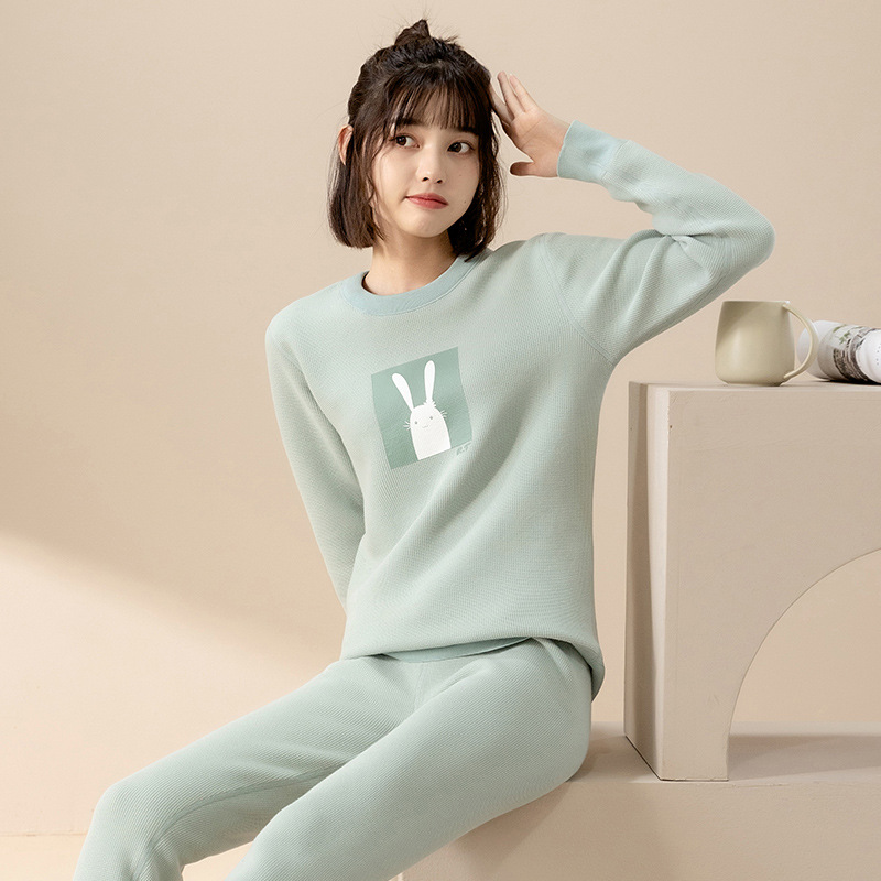 Ropa interior térmica mujer forrada de lana engrosada chica estudiante invierno felpa de lana se puede usar fuera de los niños grandes estudiantes de secundaria traje de algodón puro