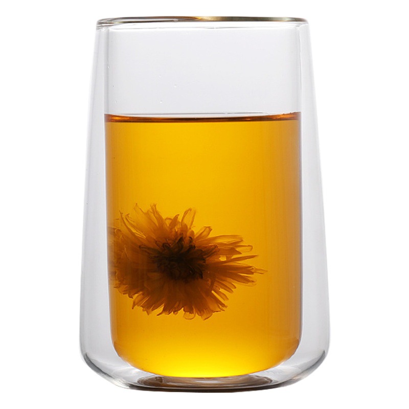 Taza de café de doble capa de vidrio, taza doméstica de doble capa, taza de agua aislada creativa, taza para preparar té de flores y leche, resistente al calor