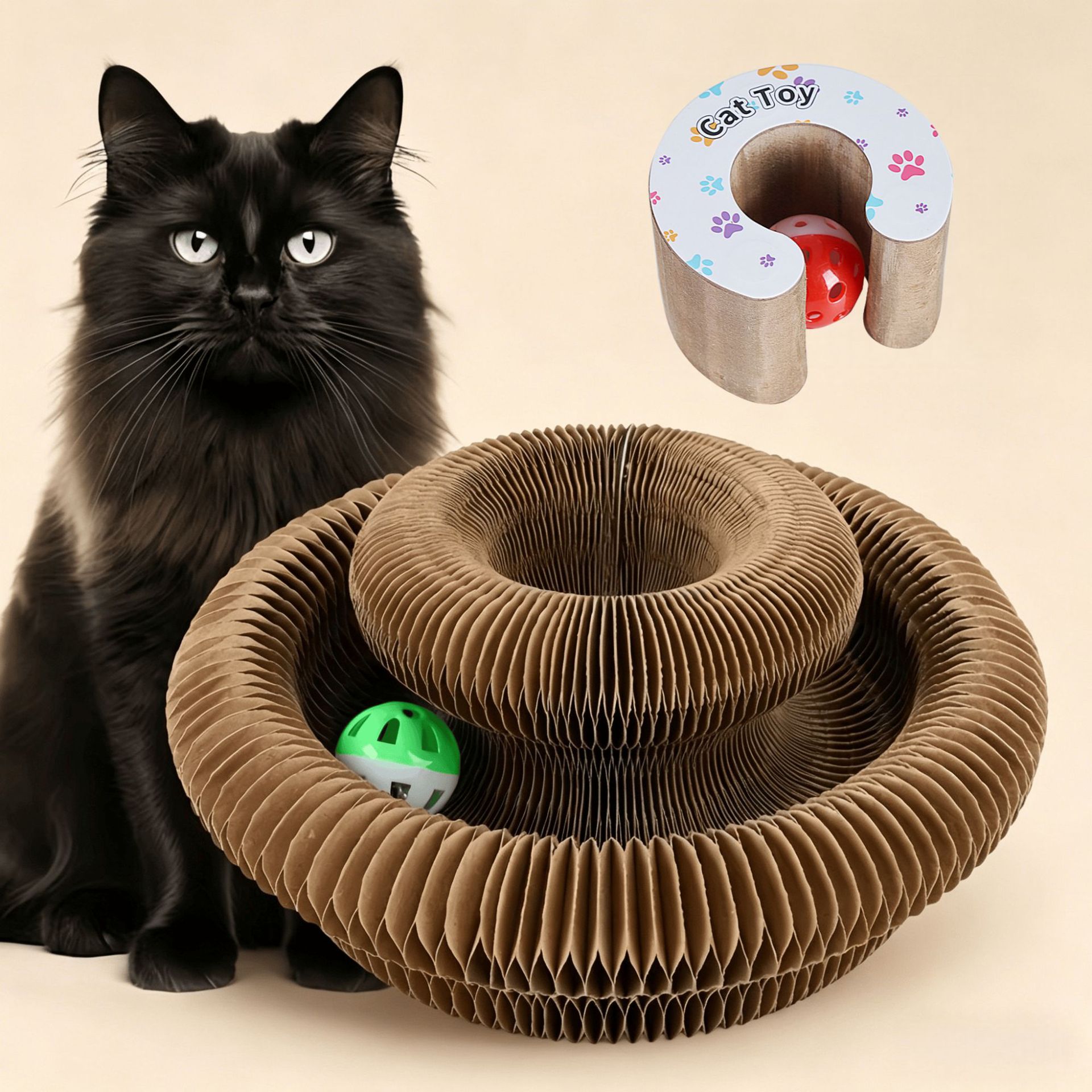 Órgano mágico para gatos agarrar tablero juguete para gatos auto-hi alivio de aburrimiento con campana papel corrugado resistente al agarramiento plegable juguete para gatos