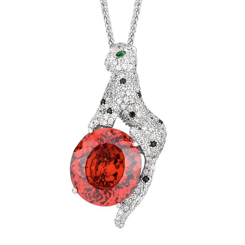 Otoño e invierno nuevo estilo Zhuang Shengsheng joyería simulación nido de pájaro naranja rojo retro leopardo colgante collar piedra principal 18*20