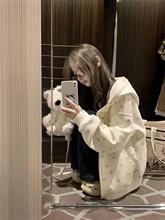 初中生连帽碎花卫衣外套女春秋薄款高中学生韩系休闲拉链开衫上衣