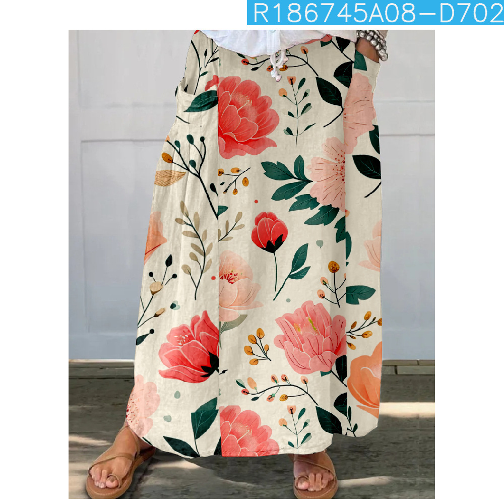 New Floral Pattern 3D Printed Skirt With Pockets