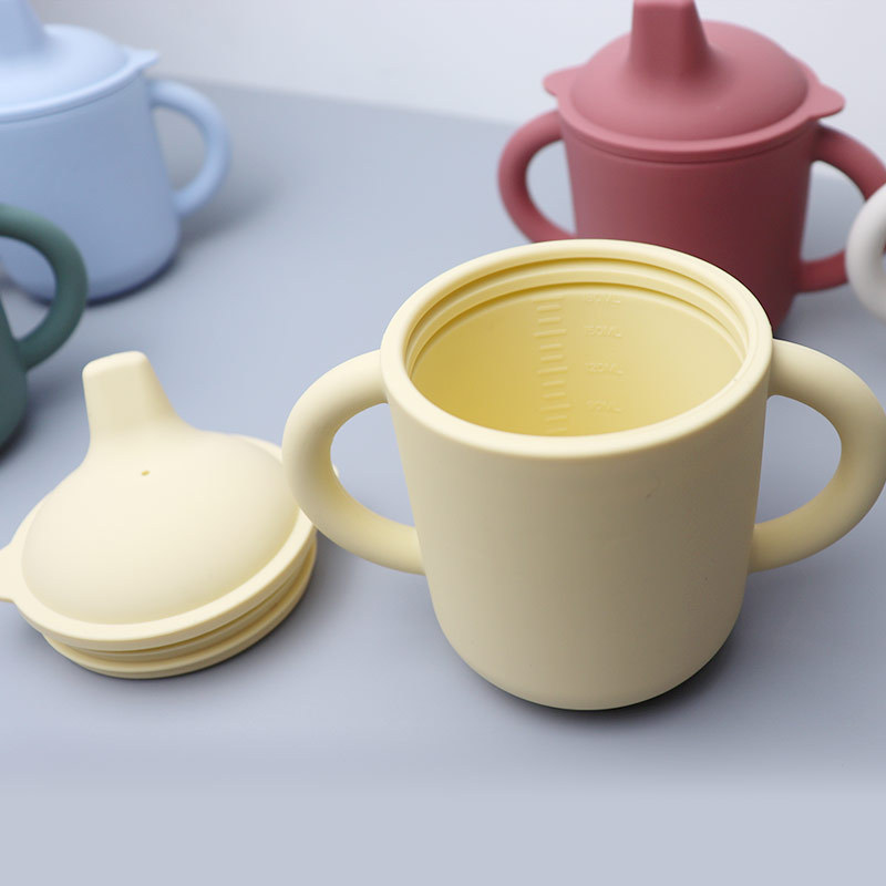 Adecuado para bebés de más de 3 meses de edad taza de bebida directa Logotipo de Protección Ambiental bebé taza de agua de silicona binaural duckbill