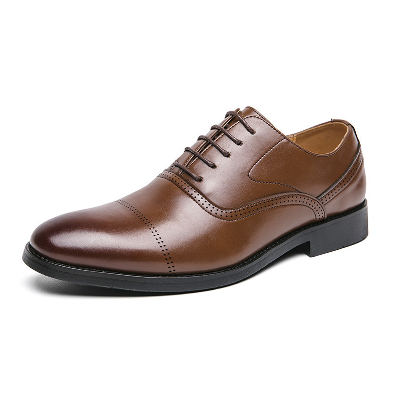 Zapatos de cuero de negocios grandes transfronterizos de moda para hombres, zapatos de Oxford simples, correa sólida, suela gruesa y alta, zapatos de cuero. image 6