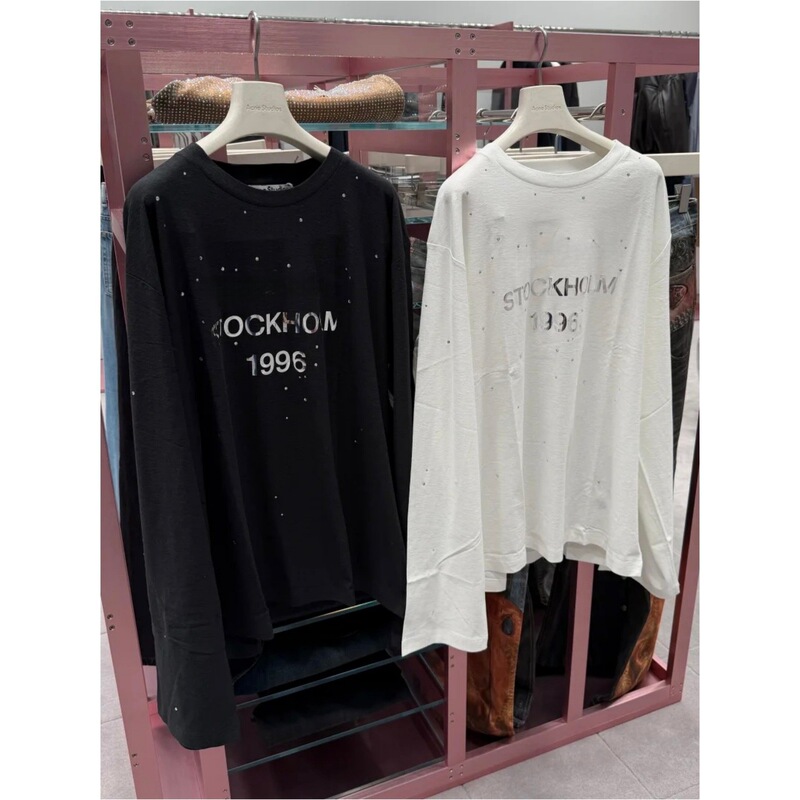 25Ssyb Open/ 90% off Niche Design Ac North America Limited Mirror Distressed Hot Diamond T-Shirt Round Neck Loose T-Shirt