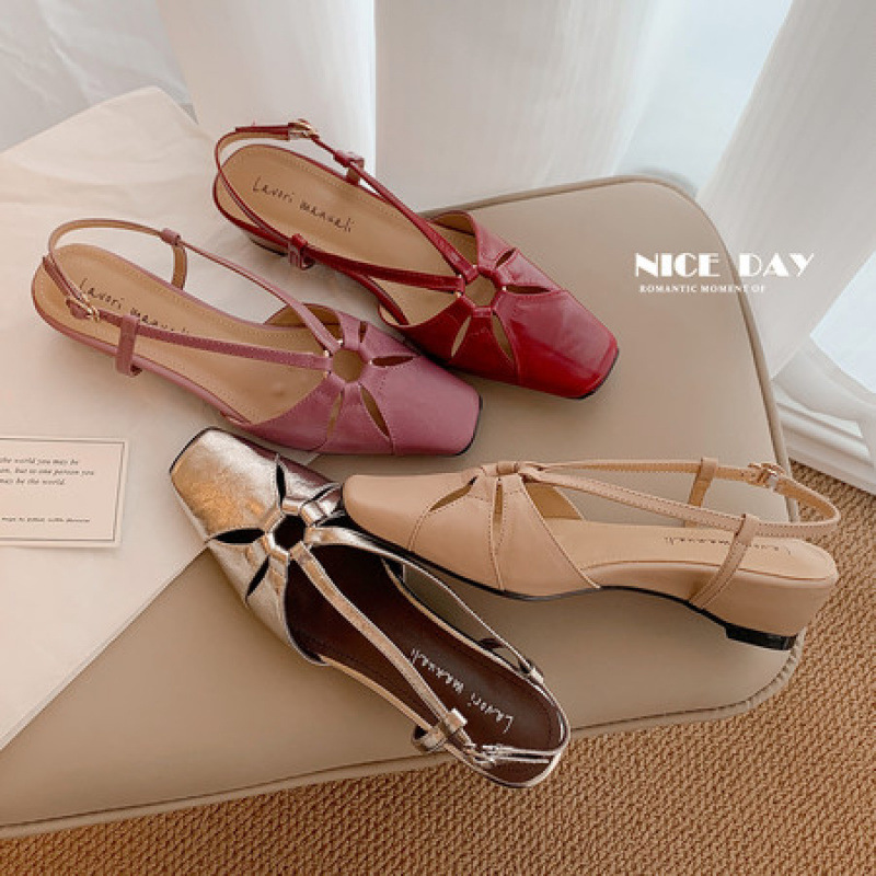 2026 New Designer Sweet and Artistic Fashion High-Heeled Spring and Summer New Hollow-Out Slimming Genuine Leather Closed-Toe Sandals for Women