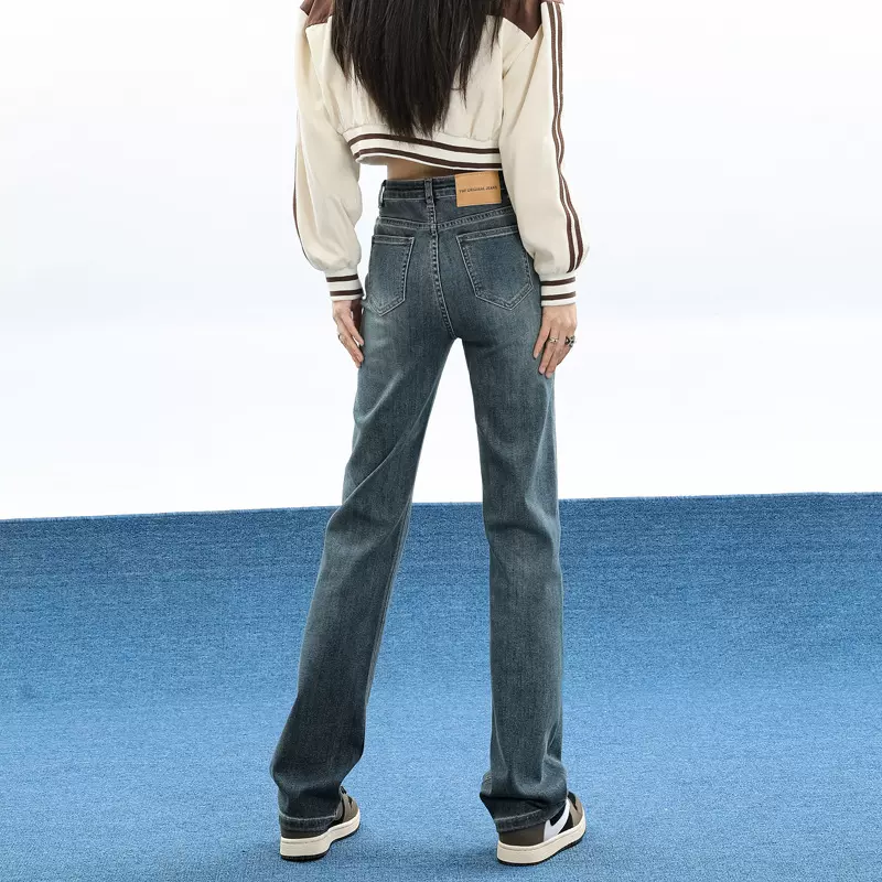 高腰窄版直筒牛仔裤女2024春秋新款显瘦百搭高个子烟管裤拖地长裤
