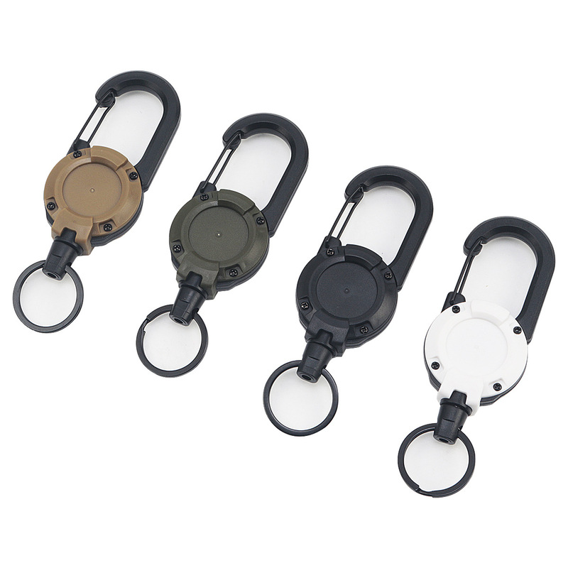 Outdoor Camping Tactical Easy Pull Buckle Telescopic Buckle Wire Rope Multifunctional Keychain Camping Rebound Anti-lost Rope Easy to Pull