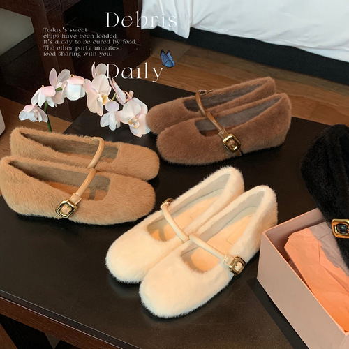 7227 Huidong Yixinda Ballet Style One-Strap Inner Heel Plush Mary Jane Ankle Boots for Women Autumn/Winter 2025 Model