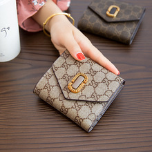 一件代发小钱包女短款真皮迷你2025新款百搭印花折叠牛皮钱夹卡包