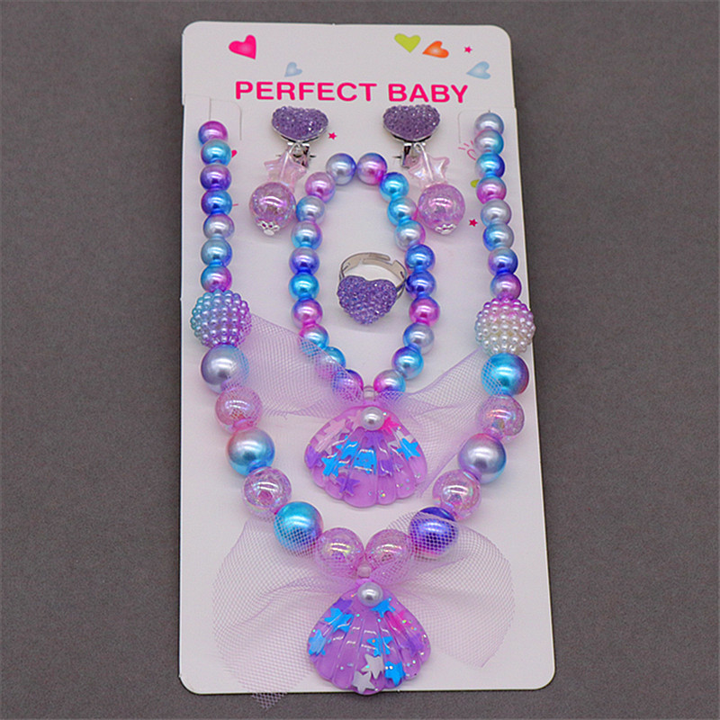 Collar de princesa para niños Bracelet Joyería Conchas de sirena Collar de perlas accesorios de traje de baño de niña