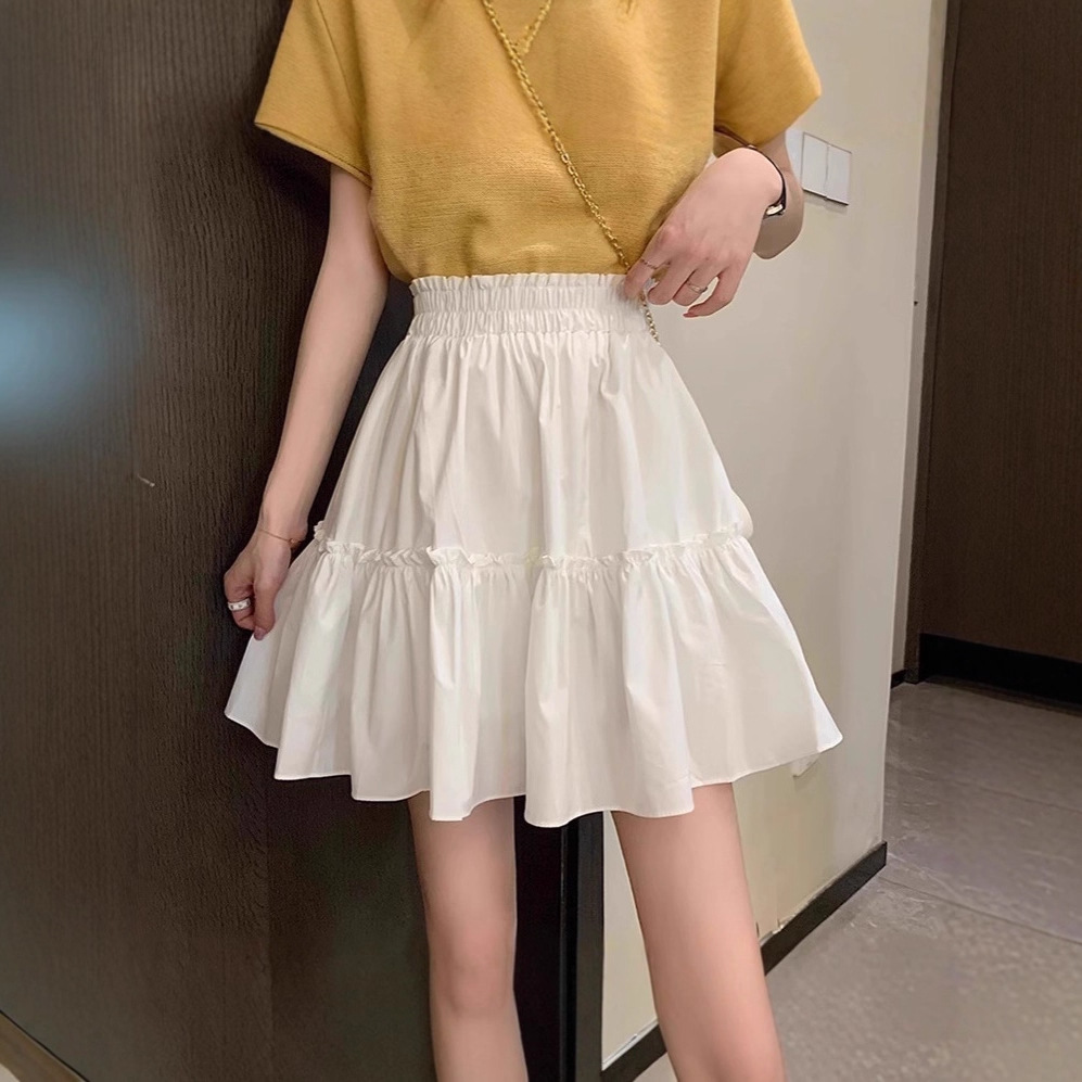 白色半身裙夏季新款时尚高腰学院风小仙女遮胯气质A字休闲蓬蓬裙