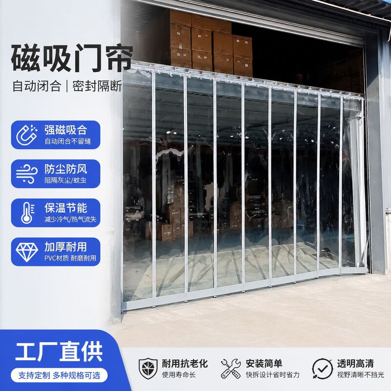Door Curtain for All Seasons, Magnetic Transparent Pvc Soft Partition Curtain, Air Conditioning Windproof and Dustproof, Commercial Office Workshop Barrier